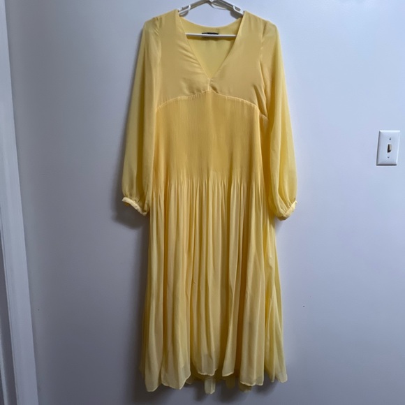 Zara Pleated Long Sleeve Midi Dress XS - Picture 5 of 9